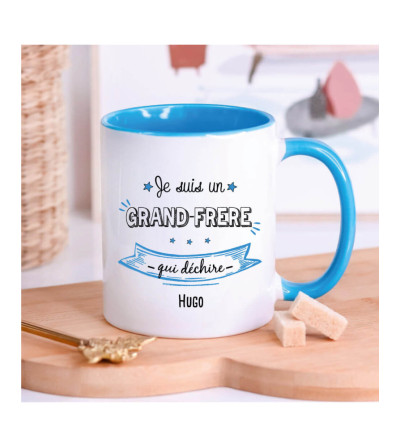 Mug bicolore bleu personnalisé