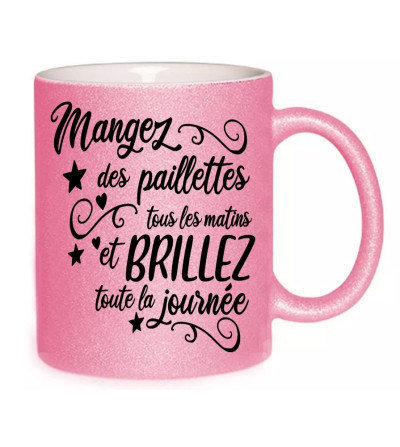 Mug paillette rose personnalisé