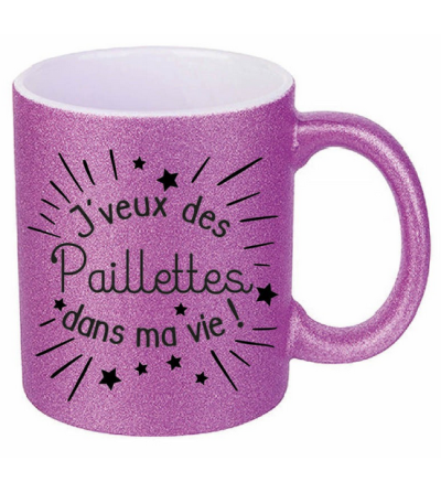 Mug paillette violet personnalisé