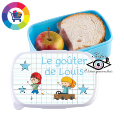 Boite à gouter / boite repas bleue personnalisée