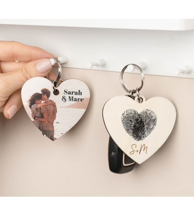 Porte clef personnalisé coeur en bois