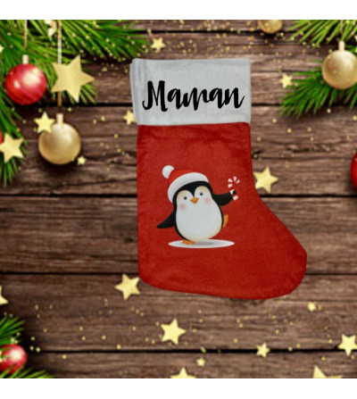 Chaussette / Botte de noël personnalisée pingouin