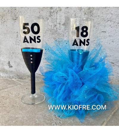 2 Flûtes à champagne personnalisées bleu