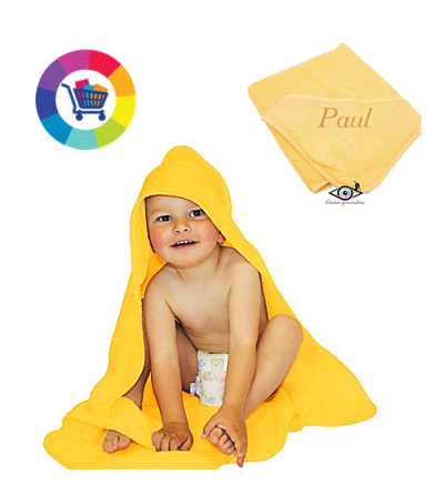 Cape / sortie de bain capuche personnalisée jaune