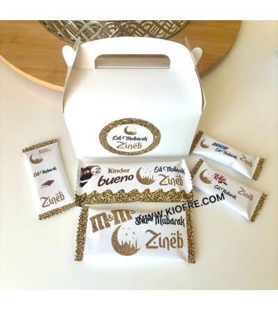 Box gourmande personnalisée chocolat eid mubarak doré